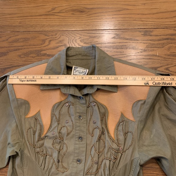 Vtg Jon Wesley Western Army Green Jumpsuit 1980s Women's Sz 8 Rockabilly - Picture 7 of 16